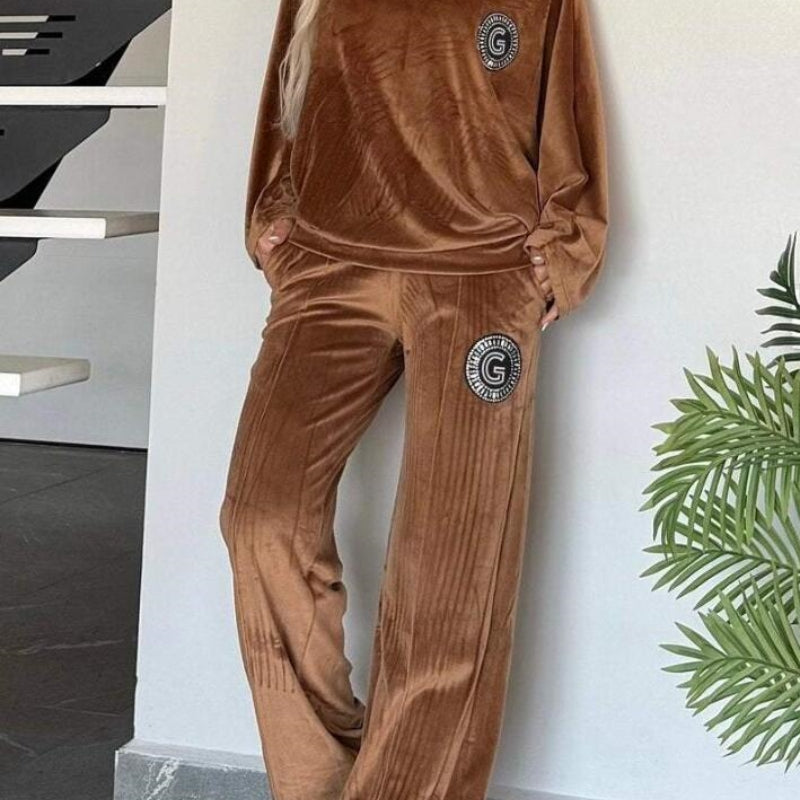 Velvet Solid Color O-Neck Long Batwing Sleeve Sweatshirt + Sweatpants Women Tracksuit to 3X Plus Size