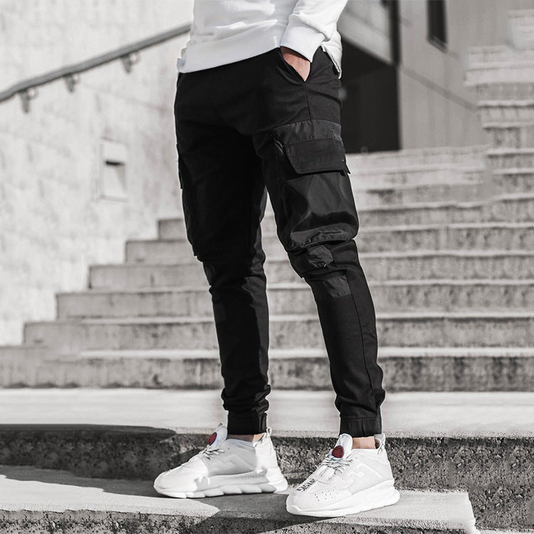 Men's Casual Sports Woven Pocket Panel Tie-Up Casual Pants