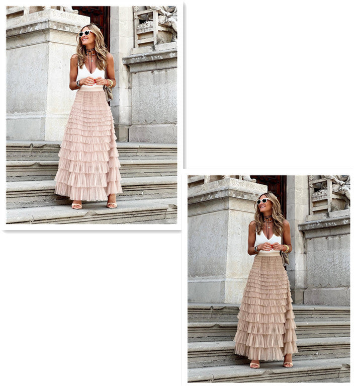 Mesh Tiered Layered Ruffled Maxi Cake Skirt