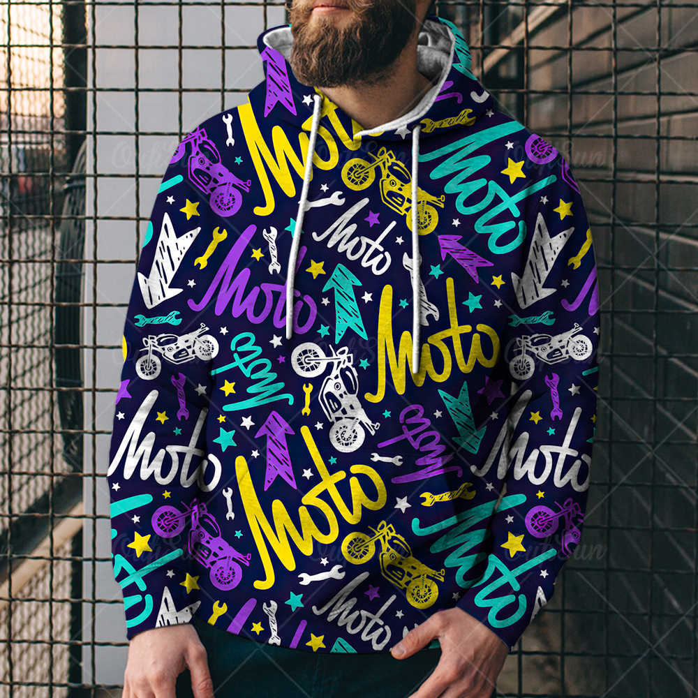 Men's Hip-Hop Drawstring Geometric Graffiti Letter 3D Print Hoodie Sweatshirt