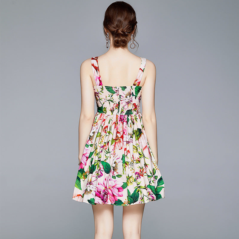 Pastel Floral Print Spaghetti Strap Mini Dress