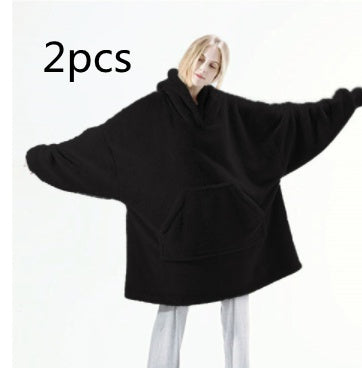 Oversized Unisex Fleece Loose 2-Sided Wearable Hoodie Blanket Sweatshirt w/ Kangaroo Pocket
