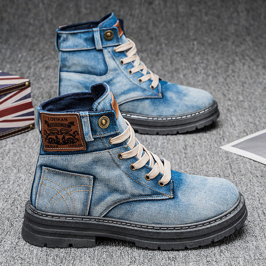 Men's Denim Lace-Up Martin Ankle Boots