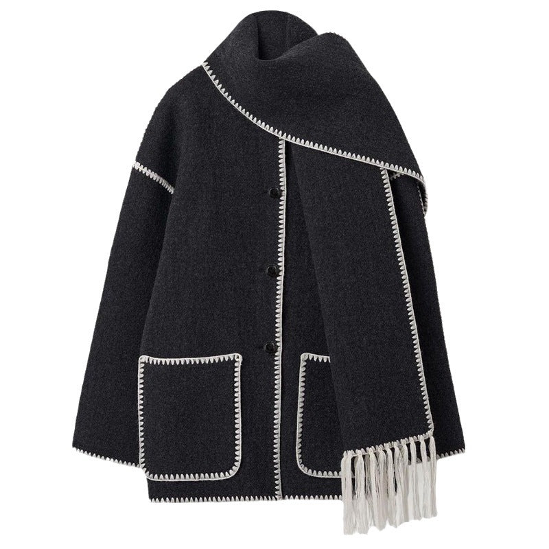 Tassel Design Women's Winter Coat w/ Scarf