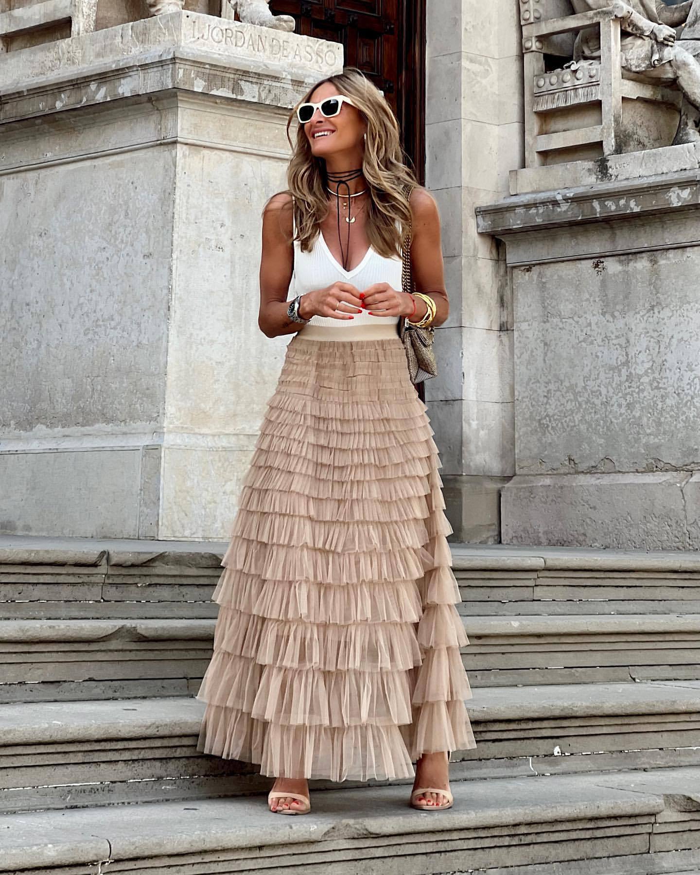 Mesh Tiered Layered Ruffled Maxi Cake Skirt
