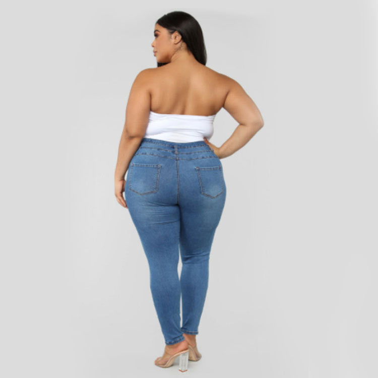 Denim Ripped Hole Pattern Women's Skinny Jeans to 5X Plus Size