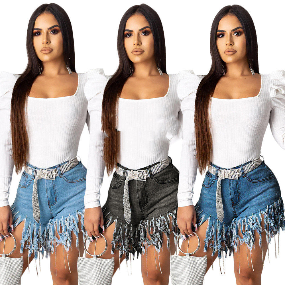 Denim Ripped Tassel Fringe Women's Mini Cowgirl Rodeo Jean Shorts to 3X Plus Size