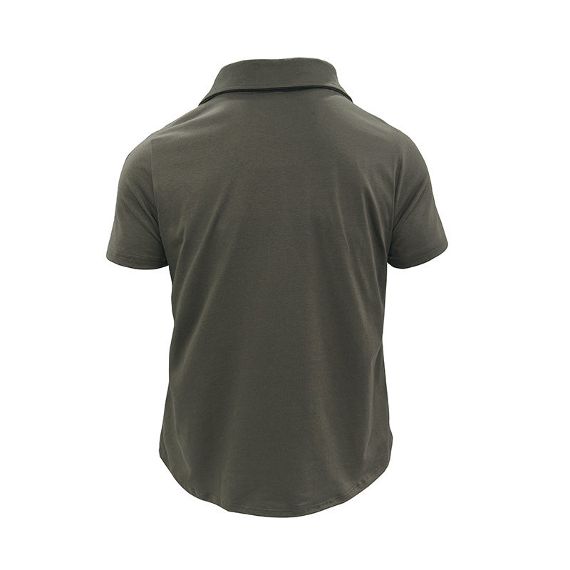 Men's Double Pocket Solid Color Button-Up Turn-Down Collar Polo Shirts
