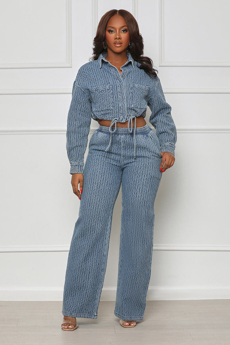 Denim Women's Pinstriped Jean Jacket + Matching Jeans 2-Piece Set