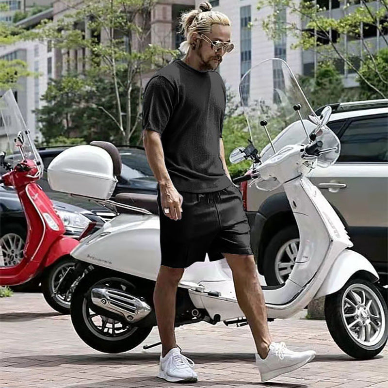 Men's Solid Color T-Shirt + Shorts 2-Piece Casual Sports Set