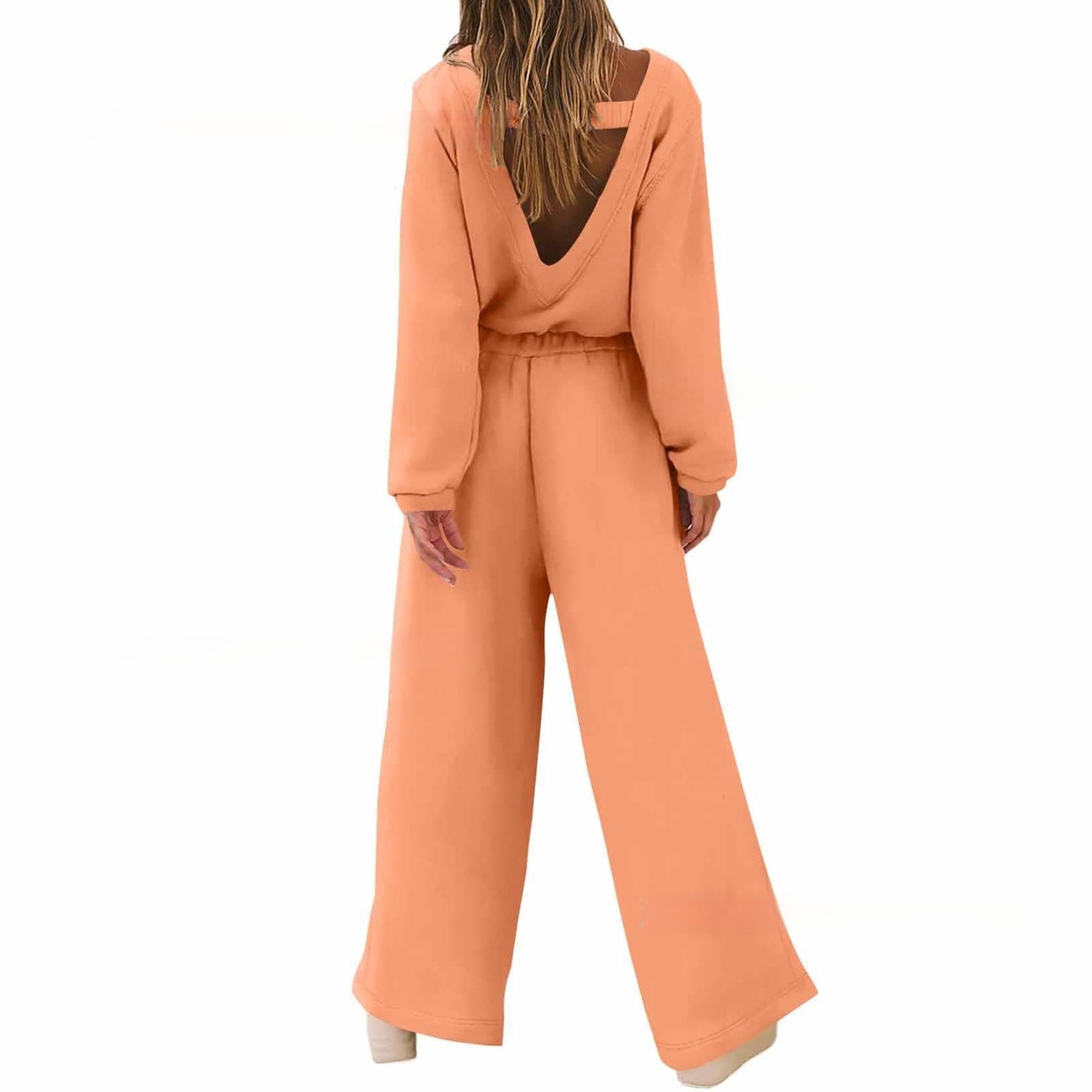 Knitted Long Sleeve Women's Solid Color Backless Sweater Jumpsuit