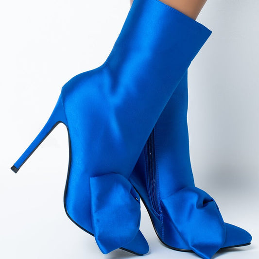 Satin Oversized Bowknot Design Camo/Solid Color/ Rainbow Striped Stiletto Heel Women's Ankle Boots