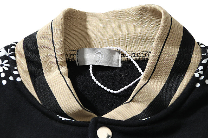 Men's Paisley Colorblock Hip-Hop Cashew Lightning Sleeve Raglan Baseball Bomber Jacket