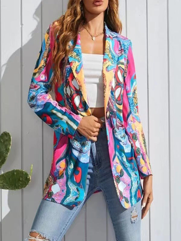 Geometric Floral Swirl Print Women's Blazer Jackets to 5X Plus Size