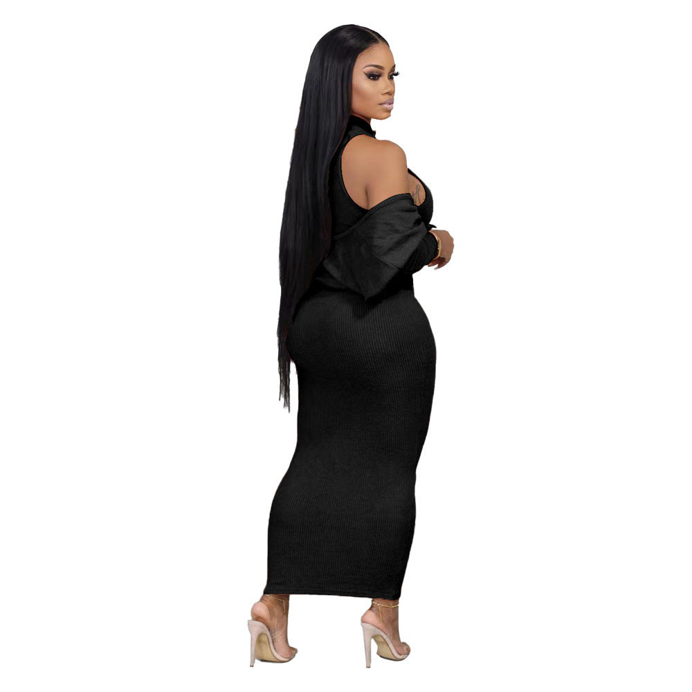 "Pink" Ribbed Knitted Women's Cardigan + Sleeveless Maxi Dress 2-Piece Set