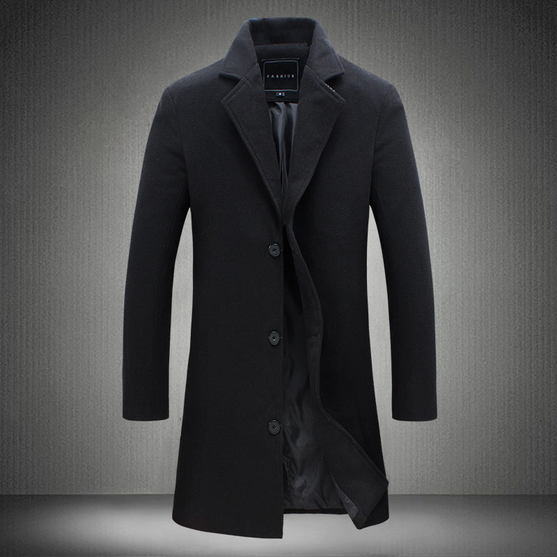Men's Turn-Down Collar Button-Up 3/4 Length Pea Coat