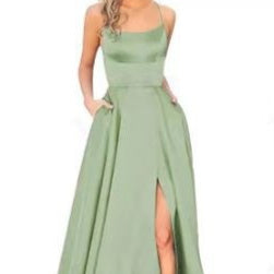 Silk Solid Color Halter Spaghetti Strap High Slit Bridesmaid/Party Formal Dress to 3X Plus Size