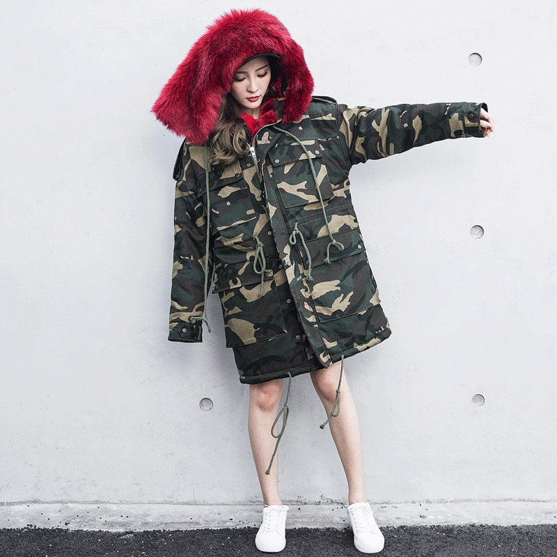 Men's Unisex Camoflauge Graffiti Print Velvet Lined Hip-Hop Hoodie Coat