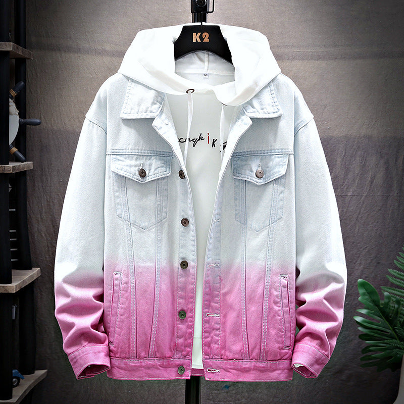 Men's Denim Ripped Gradient/Solid Loose Hip-Hop Button-Up Jean Jacket