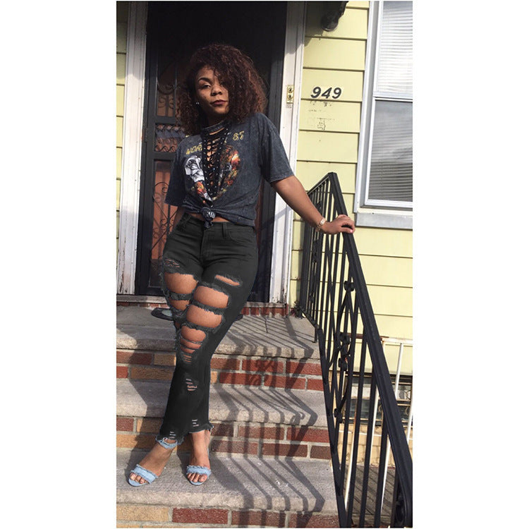 Denim Ripped Hollow-Out Women's Skinny Jeans