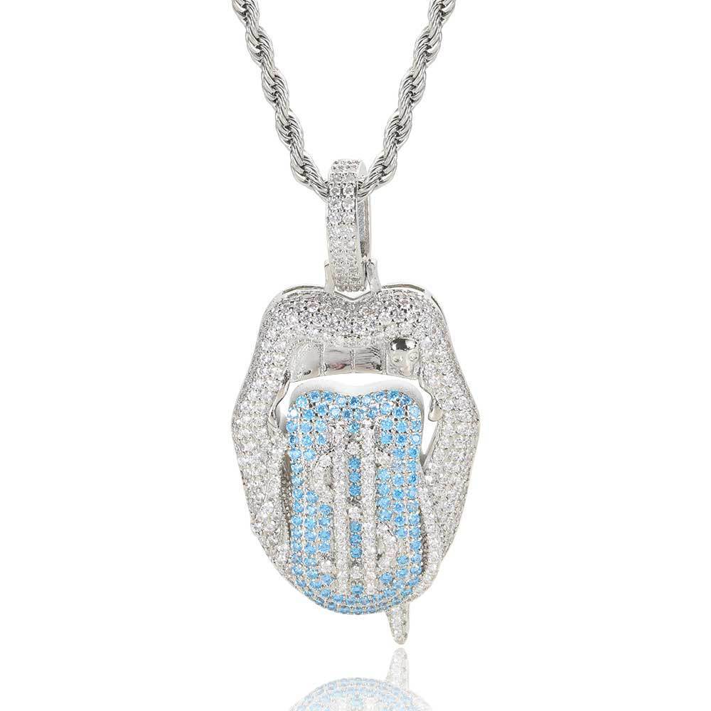 Iced-Out Hip-Hop Dollar Mouth Tongue Pendant Chain Necklace