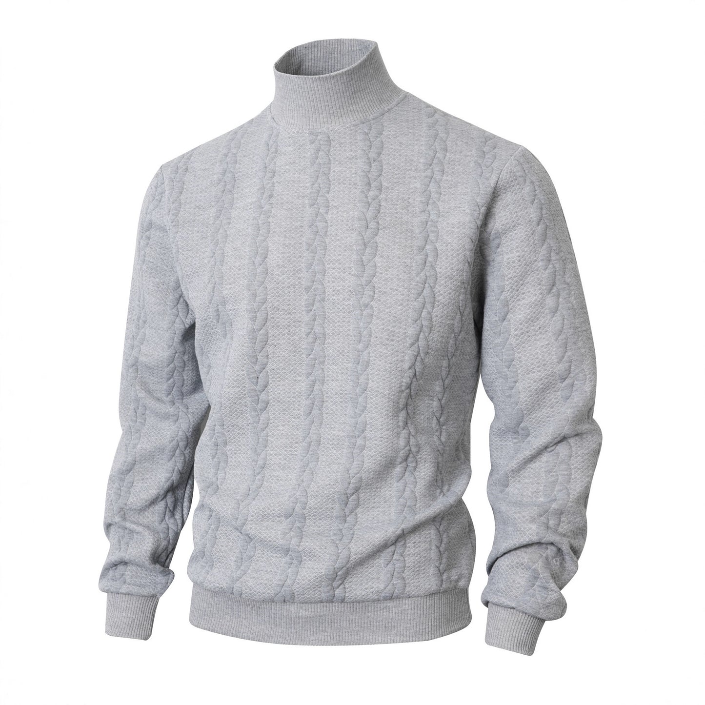 Men's Weave Pattern Knitted Solid Color Jacquard High Collar Sweater