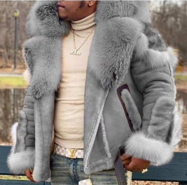 Men's Shearling Faux Leather Fleece Faux Fur Collar Fully Lined Long Sleeve Jacket to 5X Big & Tall