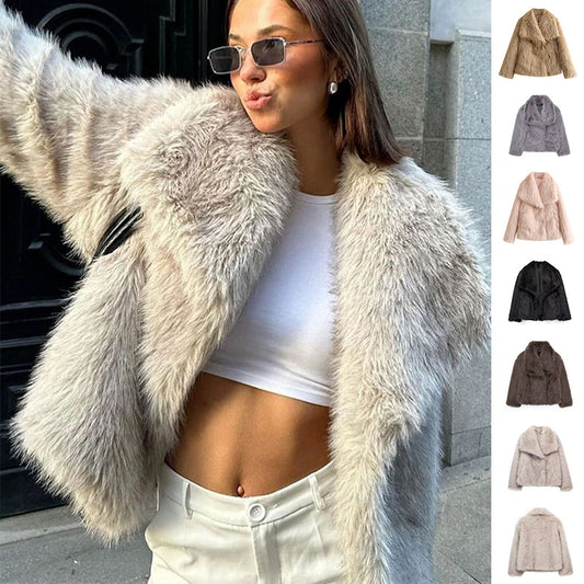 Faux Fur Women's Solid Color Plush Thick Long Sleeve Jacket