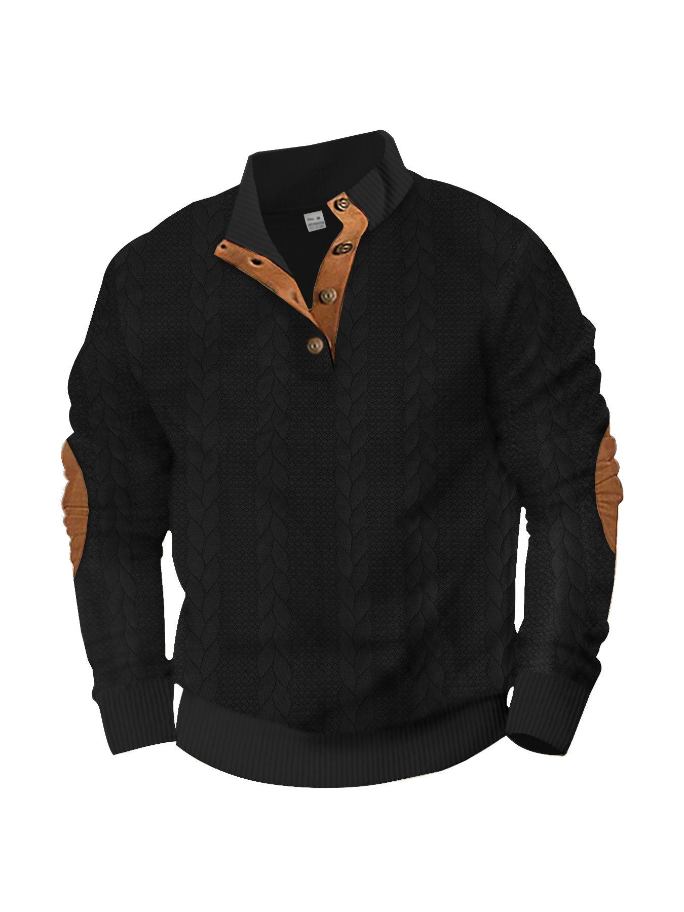 Men's Jacquard Button Design Long Sleeve Embroidered Patch Sweater