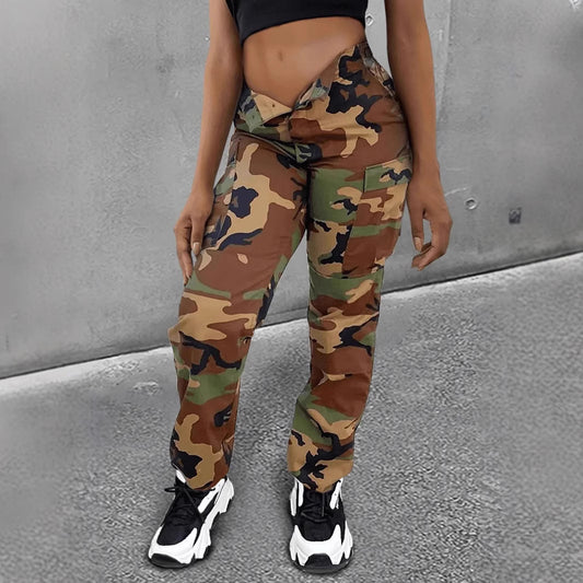 Camoflauge Print Streetwear Hip-Hop Women's Multi-Pocketed Cargo Pants to 5X Plus Size