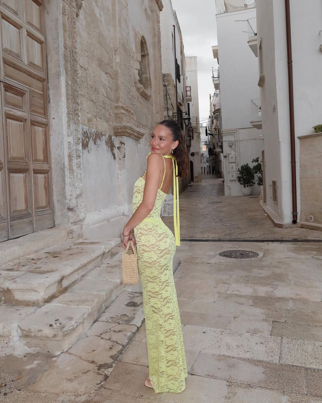 Lace Flower Collar Design Transparent Mesh Sleeveless Spaghetti Strap Formal Maxi Dress