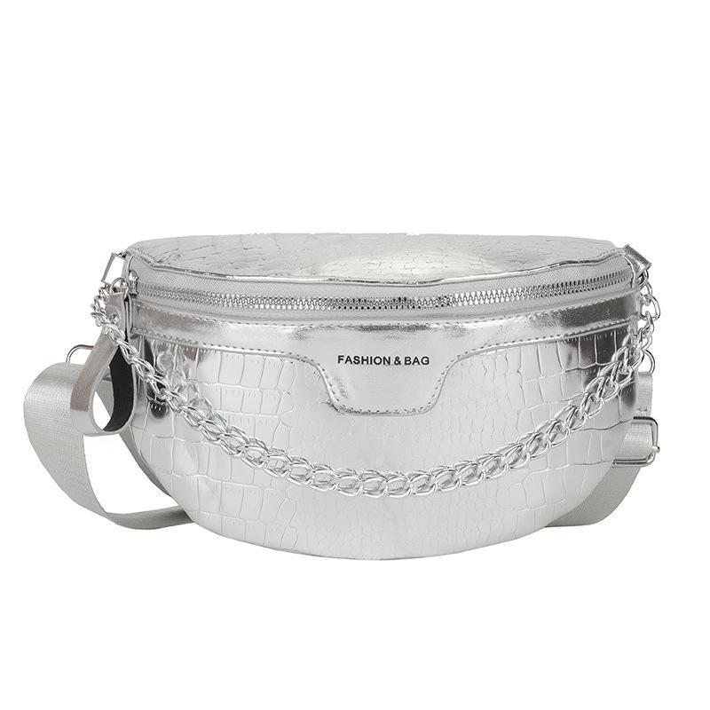 PU Leather Metallic Solid Color Women's Crossbody Zipper Belt Bag