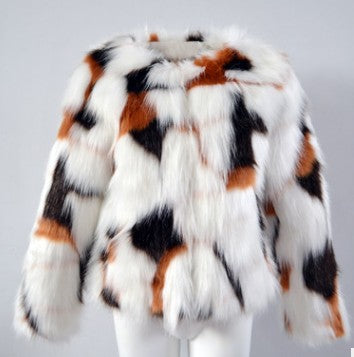 Bohemian Colorblock Faux Fur Women's White Multi-Colored Jacket to 3X Plus Size