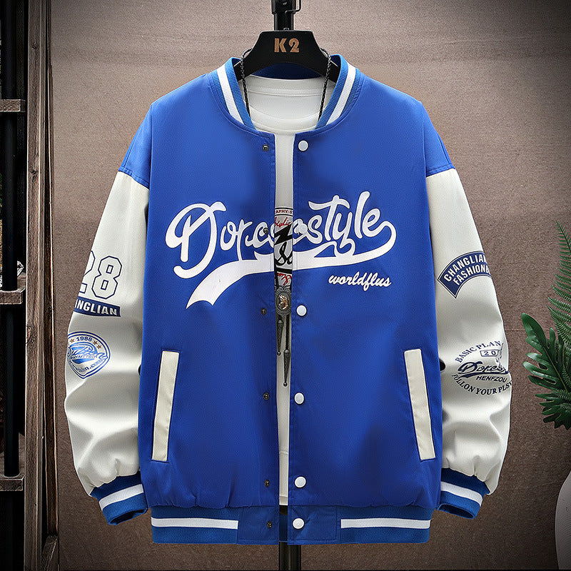 Men's Hip-Hop "Dopestyle" Letter Print Button-Up Varsity Baseball Bomber Jacket