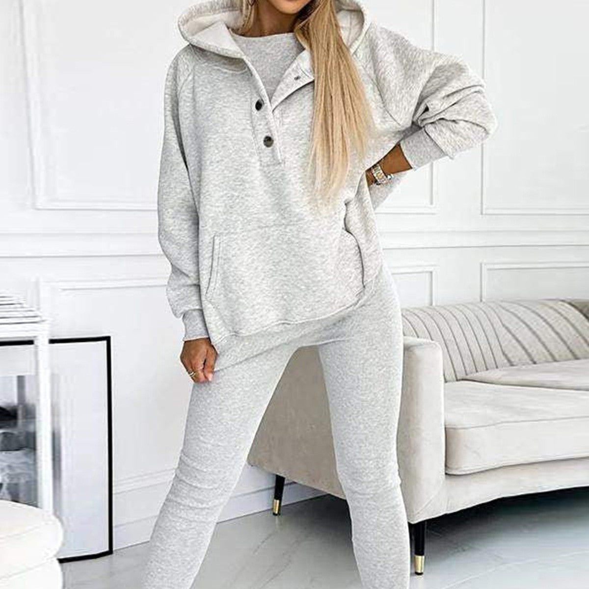 Loose Pocketed Hoodie Sweatshirt + Vest + Skinny Jogger Sweatpants 3-Piece Tracksuit to 3X Plus Size