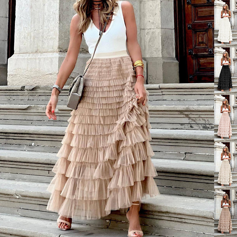 Mesh Tiered Layered Ruffled Maxi Cake Skirt