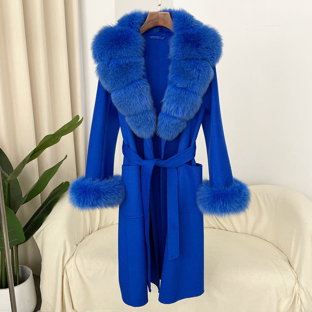 Oversized Fur Collar Double Sided Water Ripple Wool Women's Trenchcoat