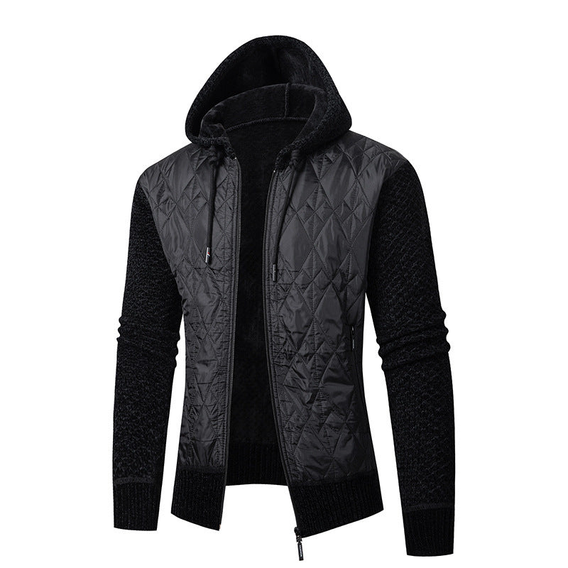 Men's Quilted Solid Color Drawstring Hoodie Sweater Jacket