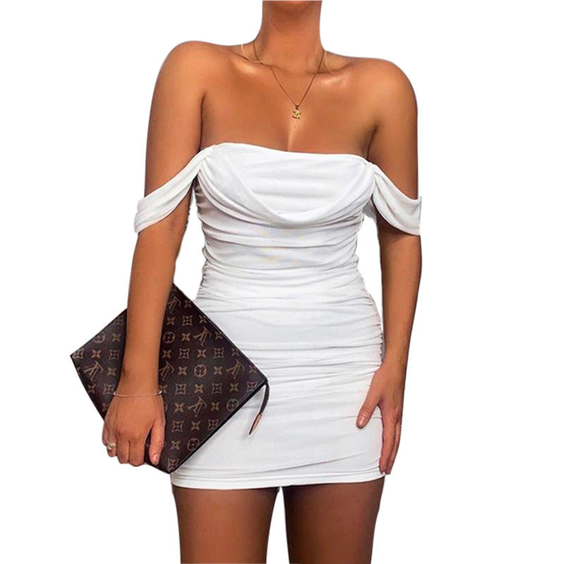 Ruched Off-the-Shoulder Solid Color Pleated Mini Formal Party Dress