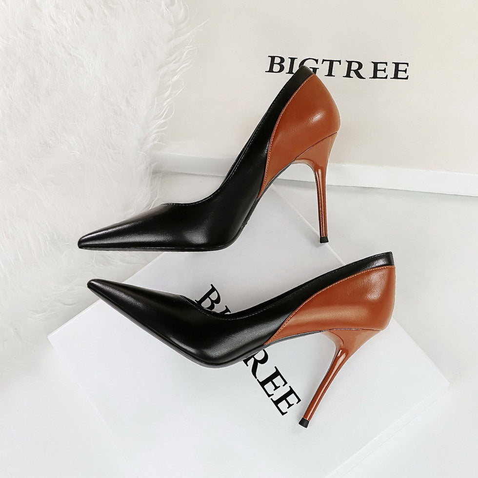 Retro Colorblock Design Stiletto Heel Women's Pointed Toe Pumps