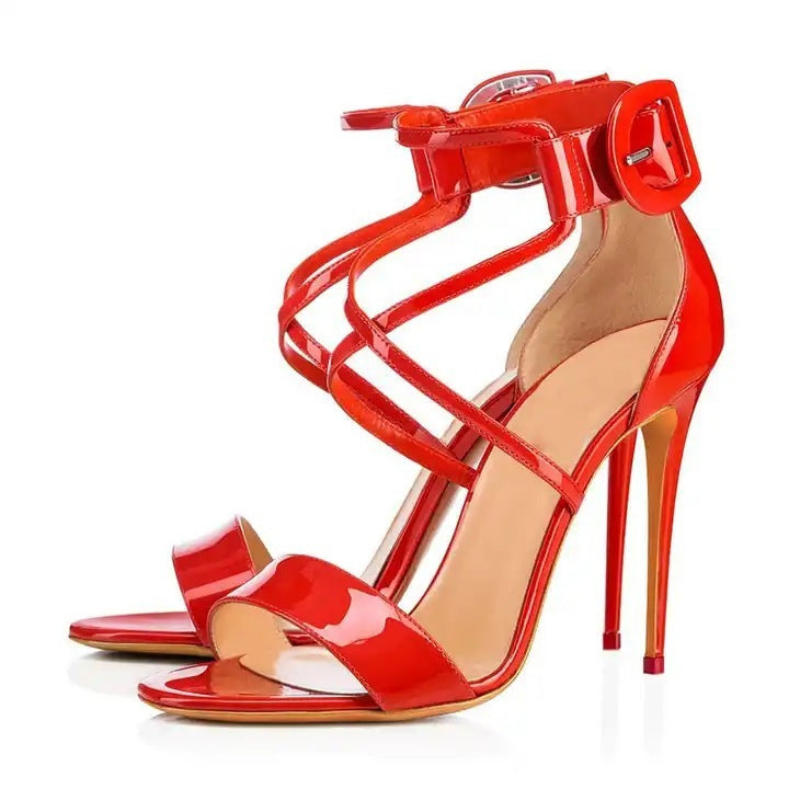 Open Toe Buckle Strap Design Colorblock/Solid Cross Strap Women's Stiletto Heel Sandal Pumps