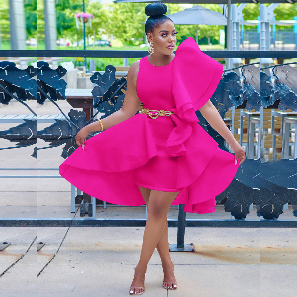 Hot Pink Sleeveless Ruffled Flared Formal Party/Prom Dress to 4X Plus Size
