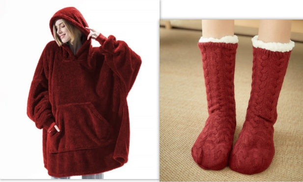 Oversized Unisex Fleece Loose 2-Sided Wearable Hoodie Blanket Sweatshirt w/ Kangaroo Pocket
