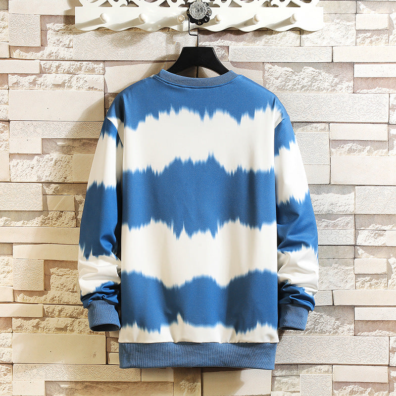 Men's Tie-Dye Striped Long Sleeve O-Neck Sweatshirt + Black Sweatpants Tracksuit to 5X Big & Tall