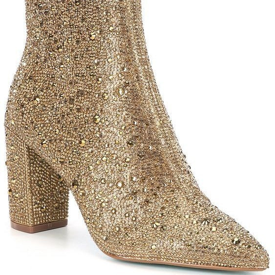 Rhinestone Sparkling Glitter Pointed Toe Women's Platform Zipper Ankle Boots