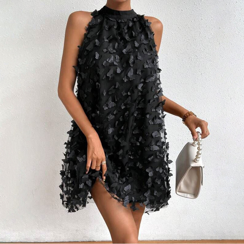 Mesh Strapless Layered Sleeveless Halter Mini Dress
