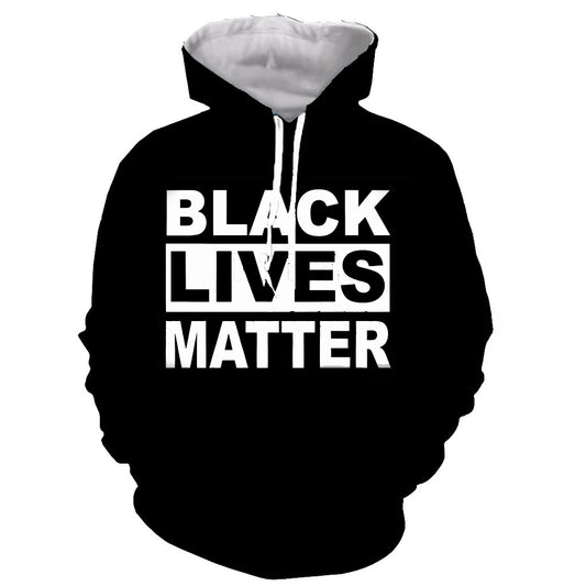 Men's Drawstring Black Lives Matter  Print Black/White Hoodie Sweatshirt