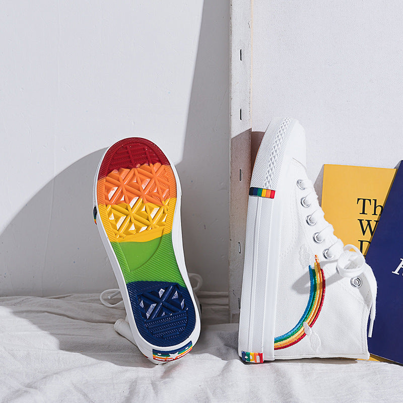 Rainbow Vulcanized Women's Hightop Sneakers