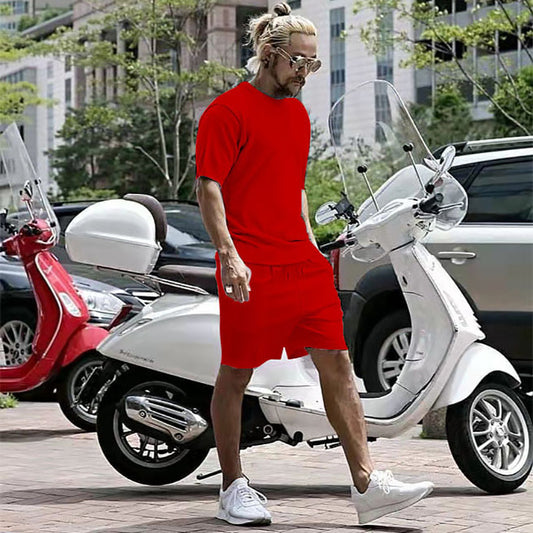 Men's Solid Color T-Shirt + Shorts 2-Piece Casual Sports Set