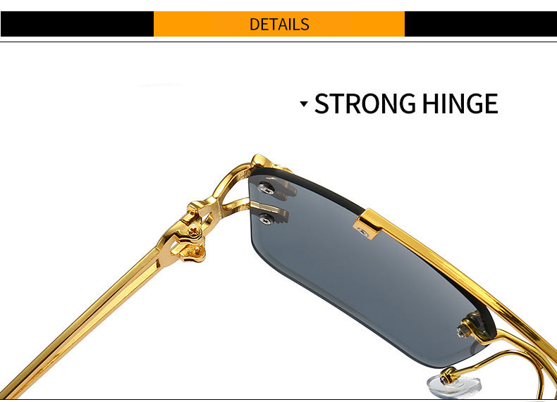 Unisex Designer Square Metallic Jaguar Pendant Double Beam Trimmed Sunglasses